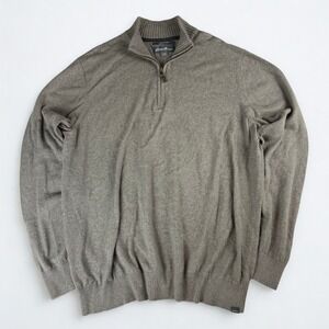 Eddie Bauer 1/4 Zip Sweater Mens TXL Brown Cotton Cashmere Knit Preppy Pullover
